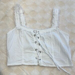 Roxy White Eyelet Lace-Up Crop Top